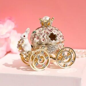 Pink Cherry Blossom Rabbit Carriage Jewelry Box